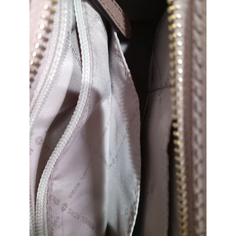 Michael Kors Dillon Saffiano Leather Satchel Crossbody Bag Tan Gold Hardware